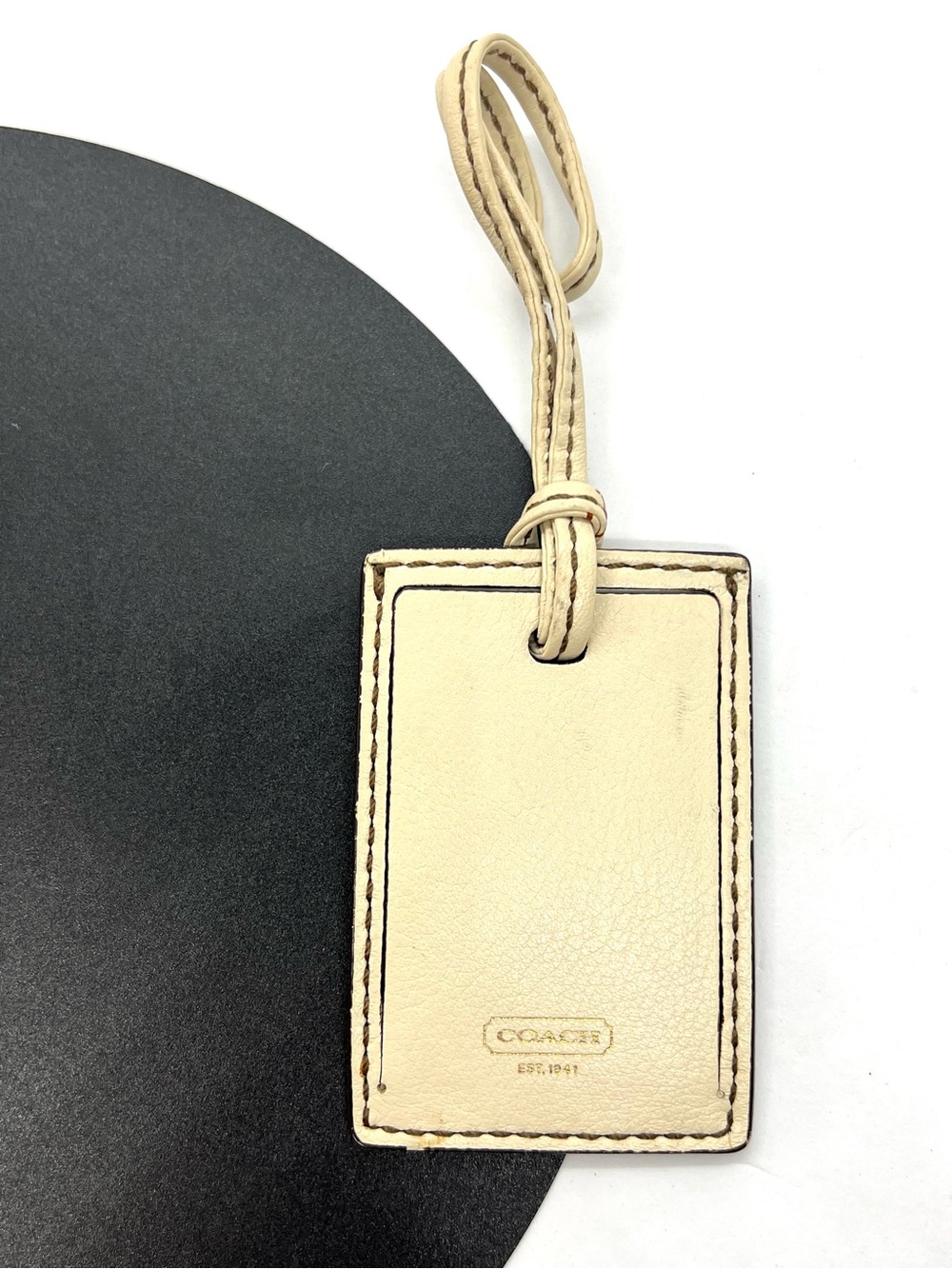 Coach Cream Ivory Leather Luggage Tag ID Holder Travel Bag Charm Est 1941